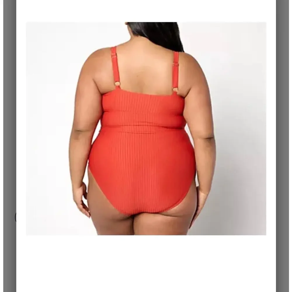New Susan graver cayenne ribbed belted one piece swimsuit sz 20